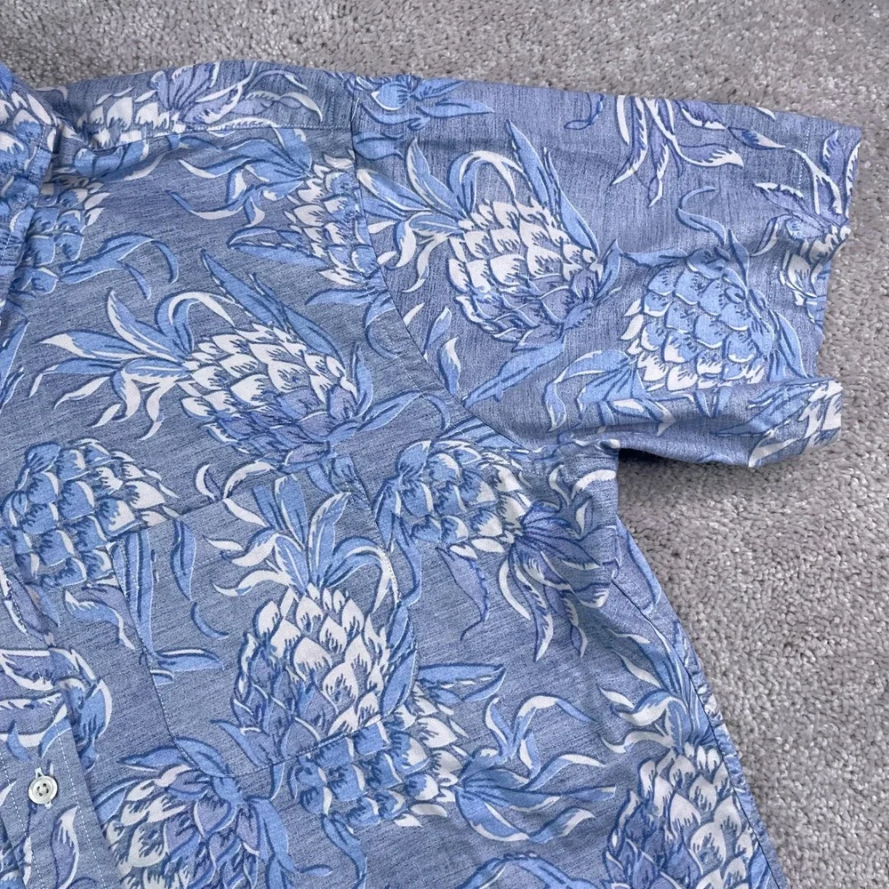 Brooks Brothers Shirt Mens Large Blue Pineapple Reverse Print Regent Button Up